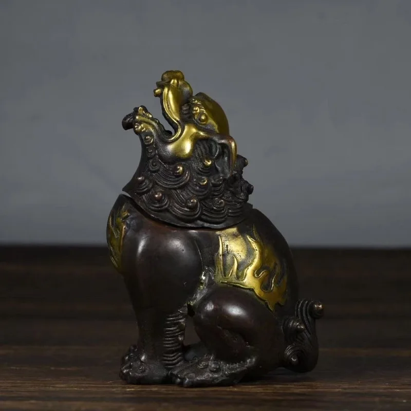 Gilt copper Wangtianhou incense burner ornament, vintage home decor piece