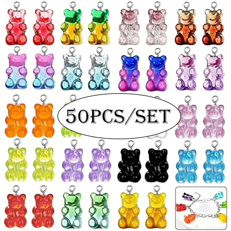 10/50pcs Candy Color Gummy Mini Bear Charms Pendant for Making Cute Earrings Pendant Necklace DIY Creative Jewelry Finding