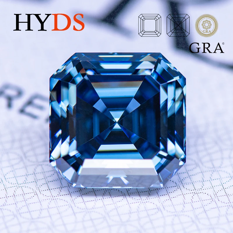 

Moissanite Stone Asscher Cut Natural Color Royal Blue Lab Grown Diamond Gemstone Charms for Jewelry Making With GRA Certificate