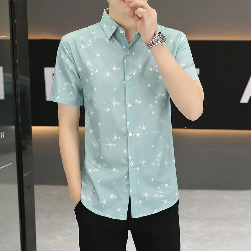 Men's Ice Silk Slim Fit Shirt Summer Breathable Casual Button Down Non Iron Business Dress Shirt