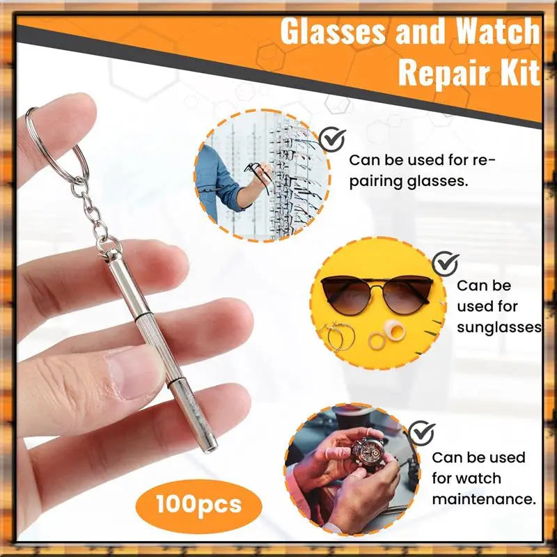 2025 Trend100pcs/Pack 3 In 1 Eyeglass Screwdriver Sunglass Glasses Watch Repair Tool Kit With Keychain Portable Screwdriver Tool