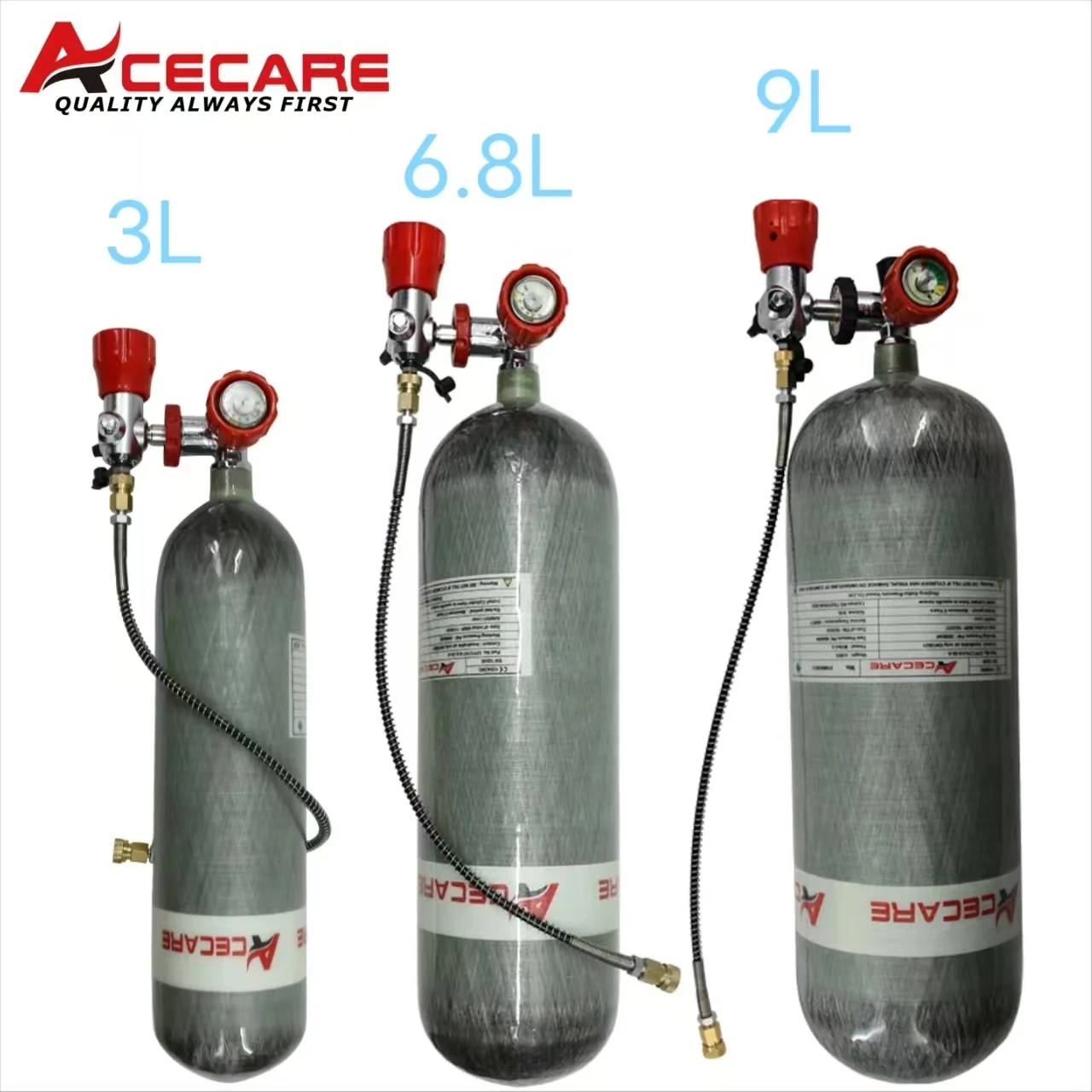 Acecare 4500Psi 300Bar 3L/6.8L/9L Carbon Fiber Scuba Diving Tank Bottle with Valve Fill Station HPA Diving Fill Station  M18*1.5