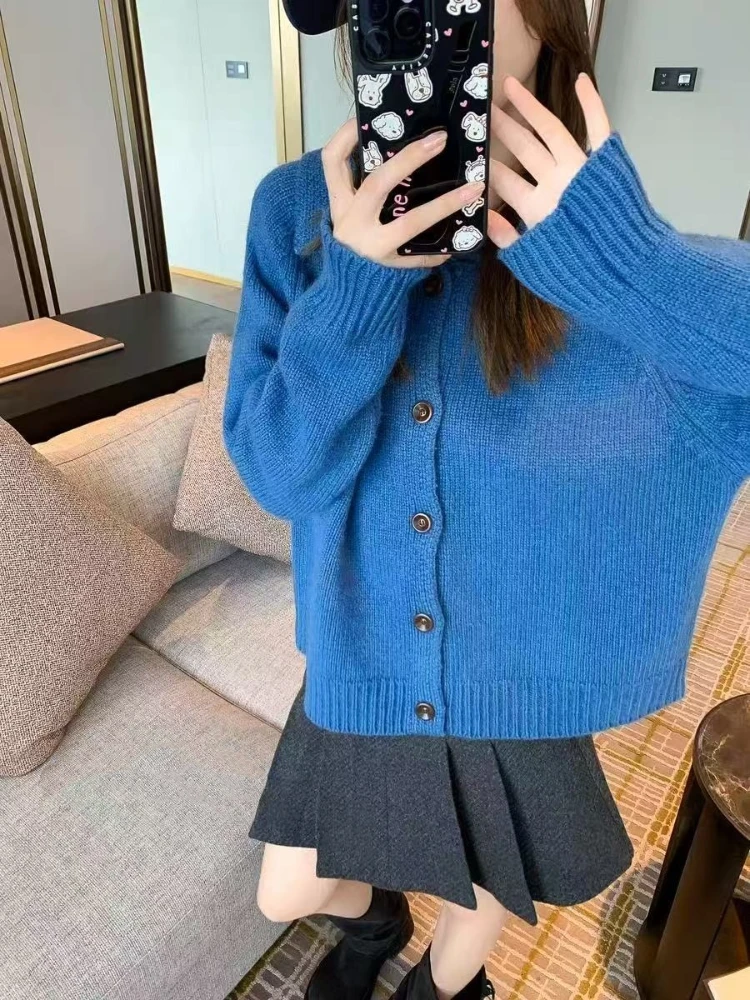 Autumn Vintage Korean Fashion Knit Soft Sweater Coats Women Loose Fit Long Sleeve Lapel Cardigan Casual Retro Elegant Chic Tops