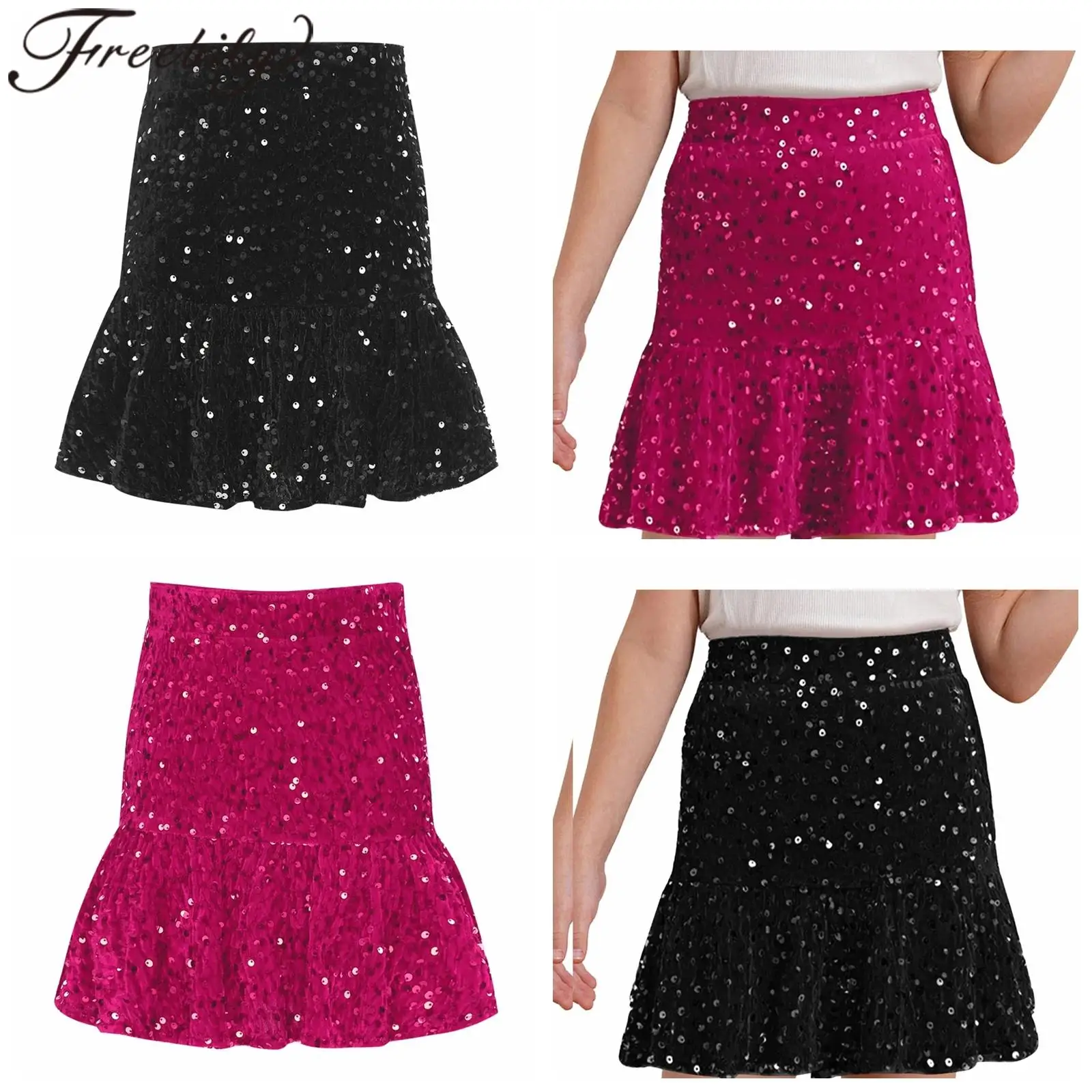 

Children Sparkly Skirt Disco Rave Jazz Dance Clothes Streetwear Sequins Skirts for Girls Fashion Teens Performance Dancewear