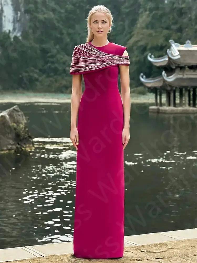 New Unique Burgundy Evening Dresses Arabic 2024 Prom Party Gowns Short Sleeves Wine Red Beading Wedding Guest Dresses On Sale