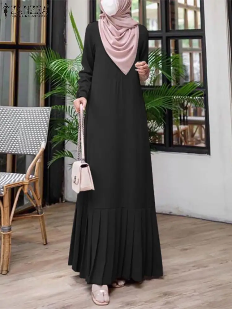 

ZANZEA Muslim Women Maxi Dress Vintage Dubai Turkey Abaya Fashion Spring Long Sleeve Sundress Vestidos Islamic Clothing Robes