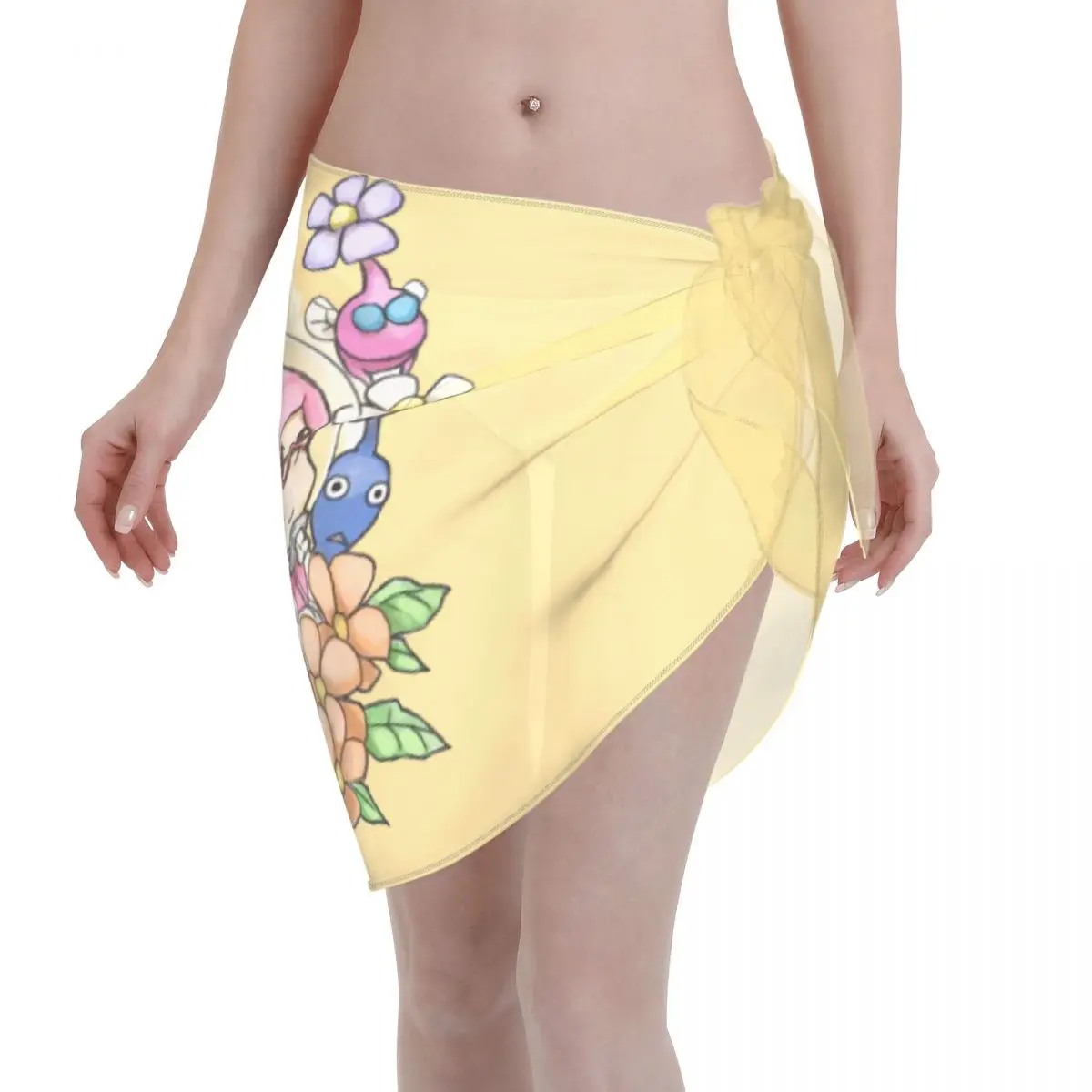 

Custom Cool Cartoon Pikmins Play Game Casual Beach Dress Decorate Women Short Sarongs Beach Wrap For Swimwear