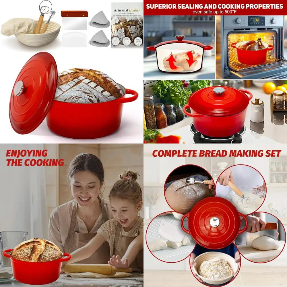 

Эмалированная чугунная печь для хлеба с корзиной для расстойки — прочная посуда для выпечки и приготовления хлеба, идеально подходит для домашней выпуски