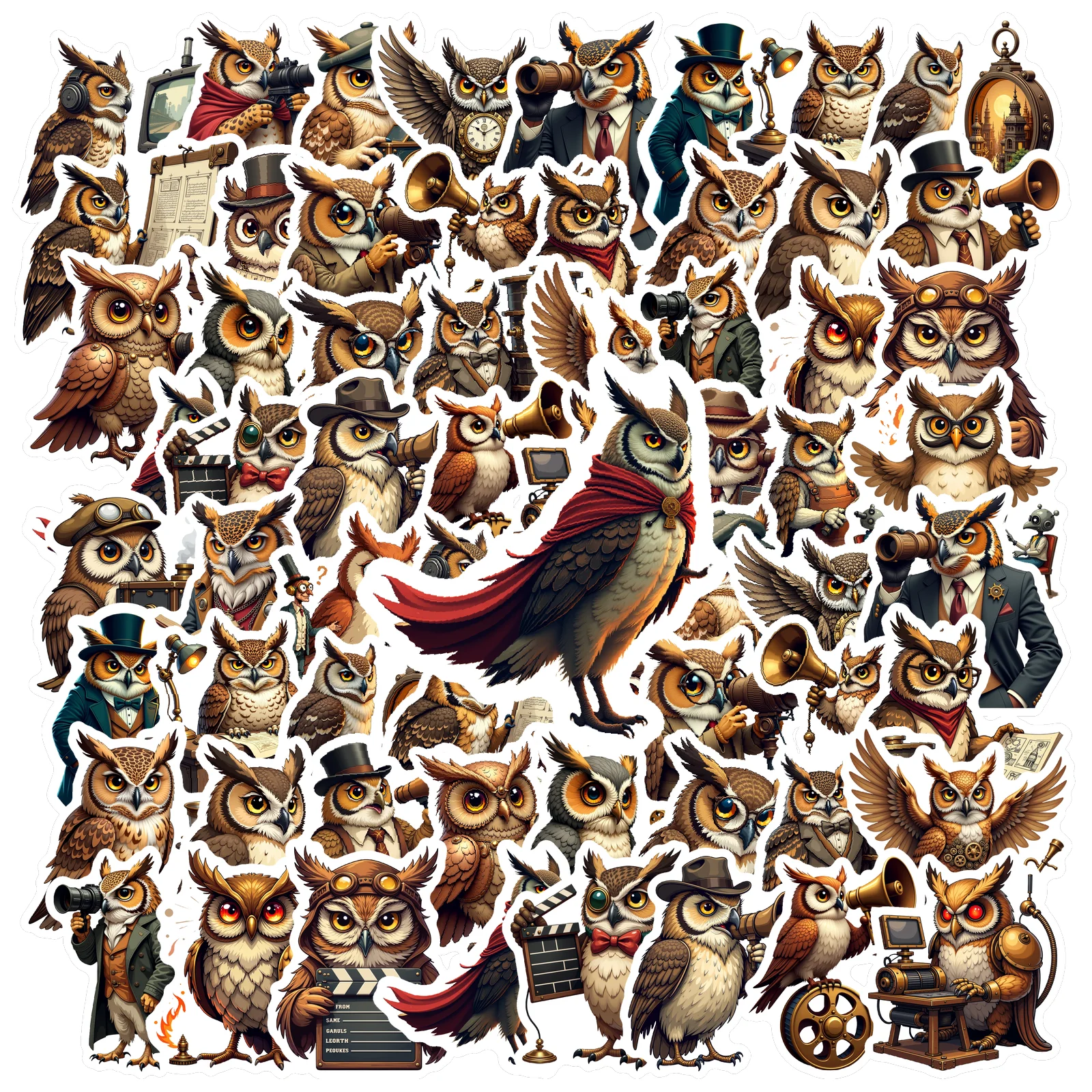 35pcs-70pcs Decals  vinyl Owl Stickers Steampunk Stickers Retro Stickers for  luggage personalization DIY decoration stationery