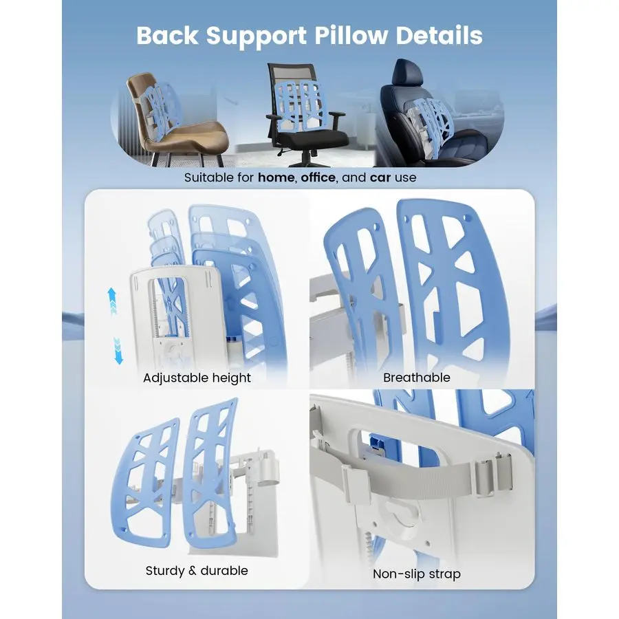 Almohada de apoyo lumbar para silla de oficina, almohada ergonómica de apoyo para la espalda con altura ajustable, mejora la postura, cojín para la espalda con