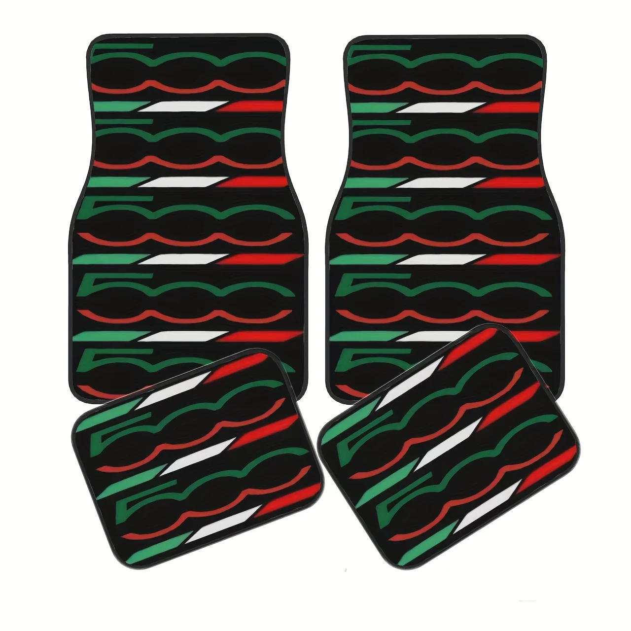 Set Of 4 Car Mats Designed For The For FIAT 500 Featuring An Italian Style Pattern - Fits Universally, Made From Easy-To-Clean P