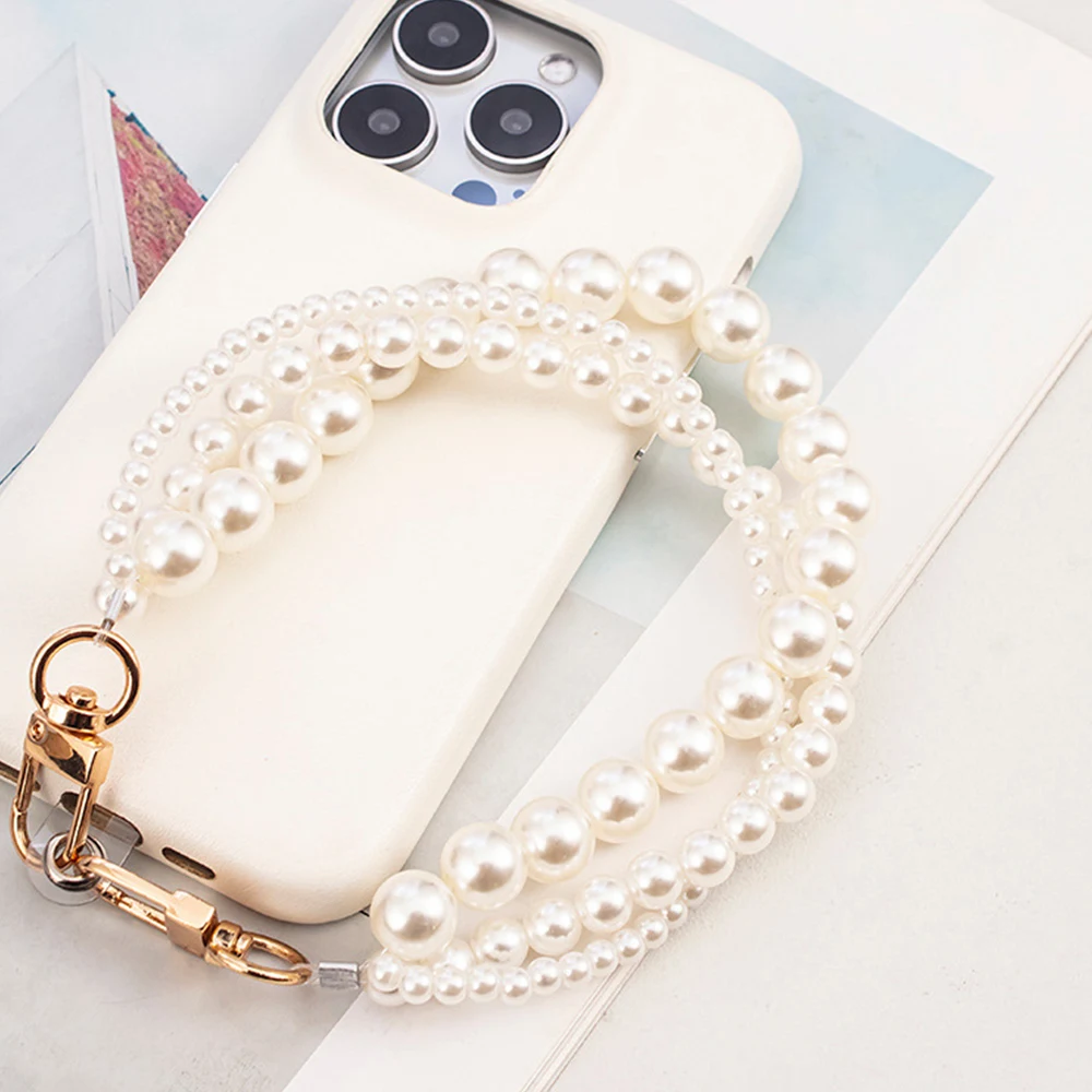 

Simulated Pearl Beaded Keychain Exquisite Mobile Phone Case Chain Fashion Style Bag Chain Double Layers Handbag Decoration