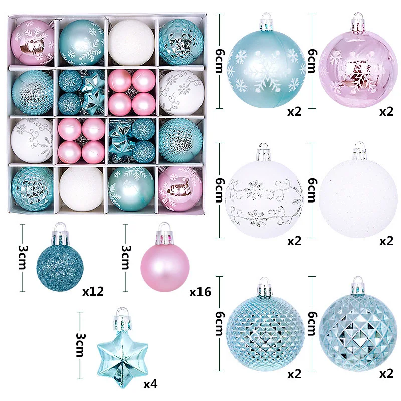 44pcs set Christmas Ball Ornaments Set Red Gold Green Hanging Pendants For Xmas Tree Winter Holiday Party Home Decor Supplies
