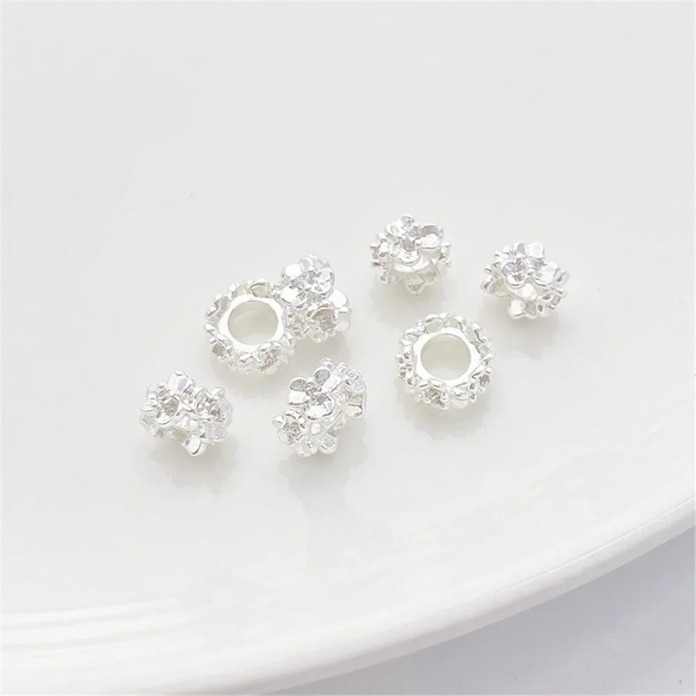 Confezione di anelli in zirconio argento spesso 925 con foro passante, distanziatore per perline, perline sciolte, bracciale con perline fai da te, accessori materiali per collane
