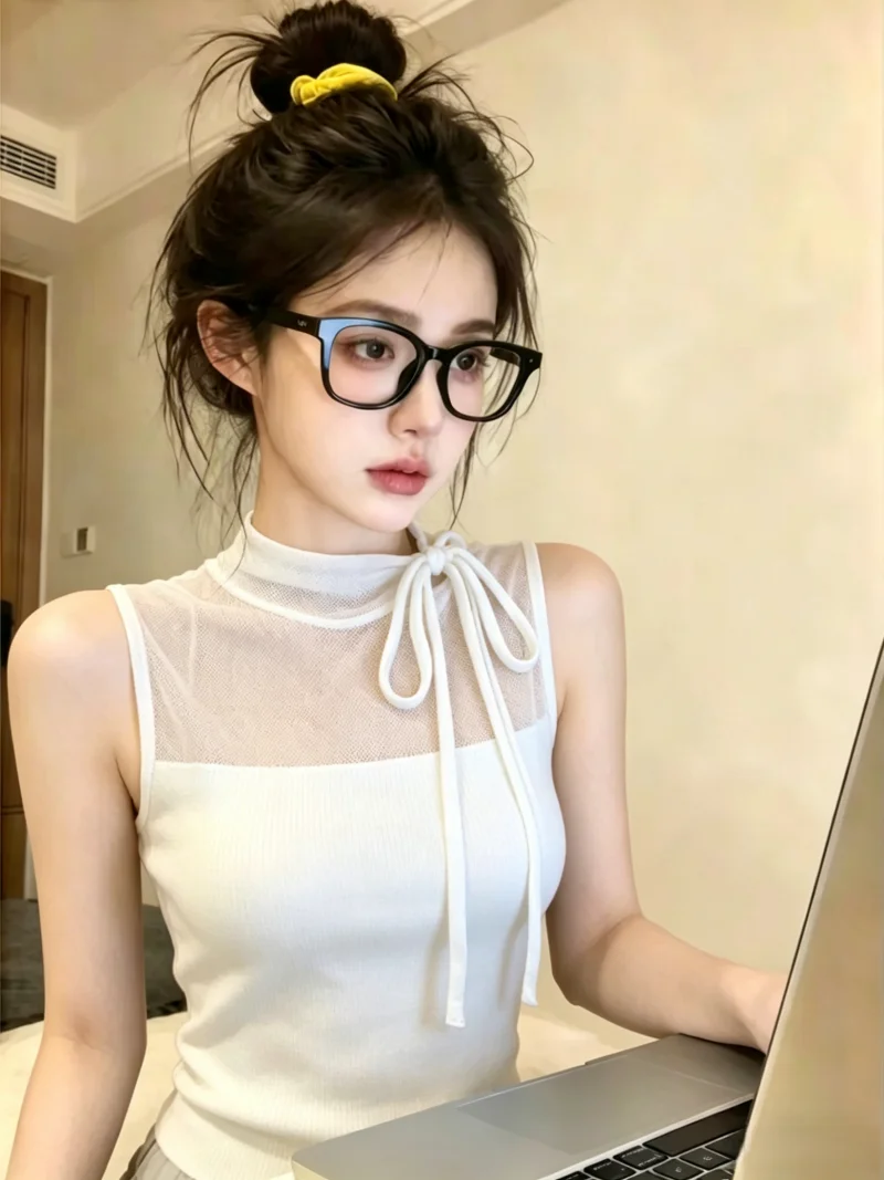 

Slimming Knitted Vest with Belt Halter Neck Summer Pure Desire Korean Style Women's Fashionable Top Self-Kept Style