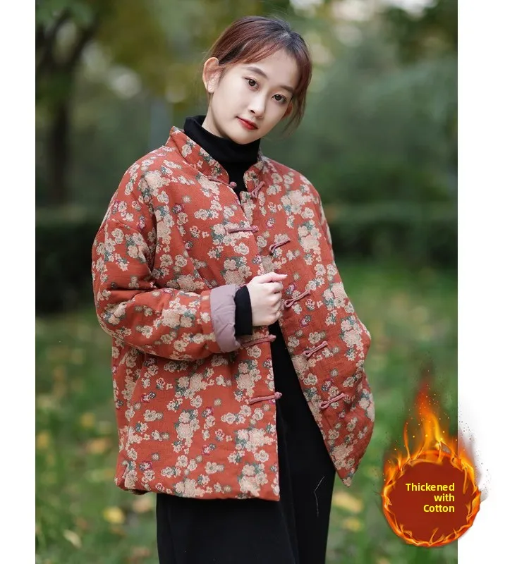 

Хлопковая верхняя одежда Jaet ort с цветочным принтом. Женская зимняя высококачественная хлопковая верхняя одежда с воротником-стойкой и пуговицами.