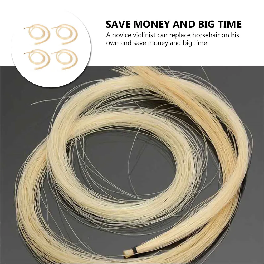 

4pcs Premium Violin Bow Replacement Natural White Horse Tail Hair For Violin Accessories Durable Gripping Professional String