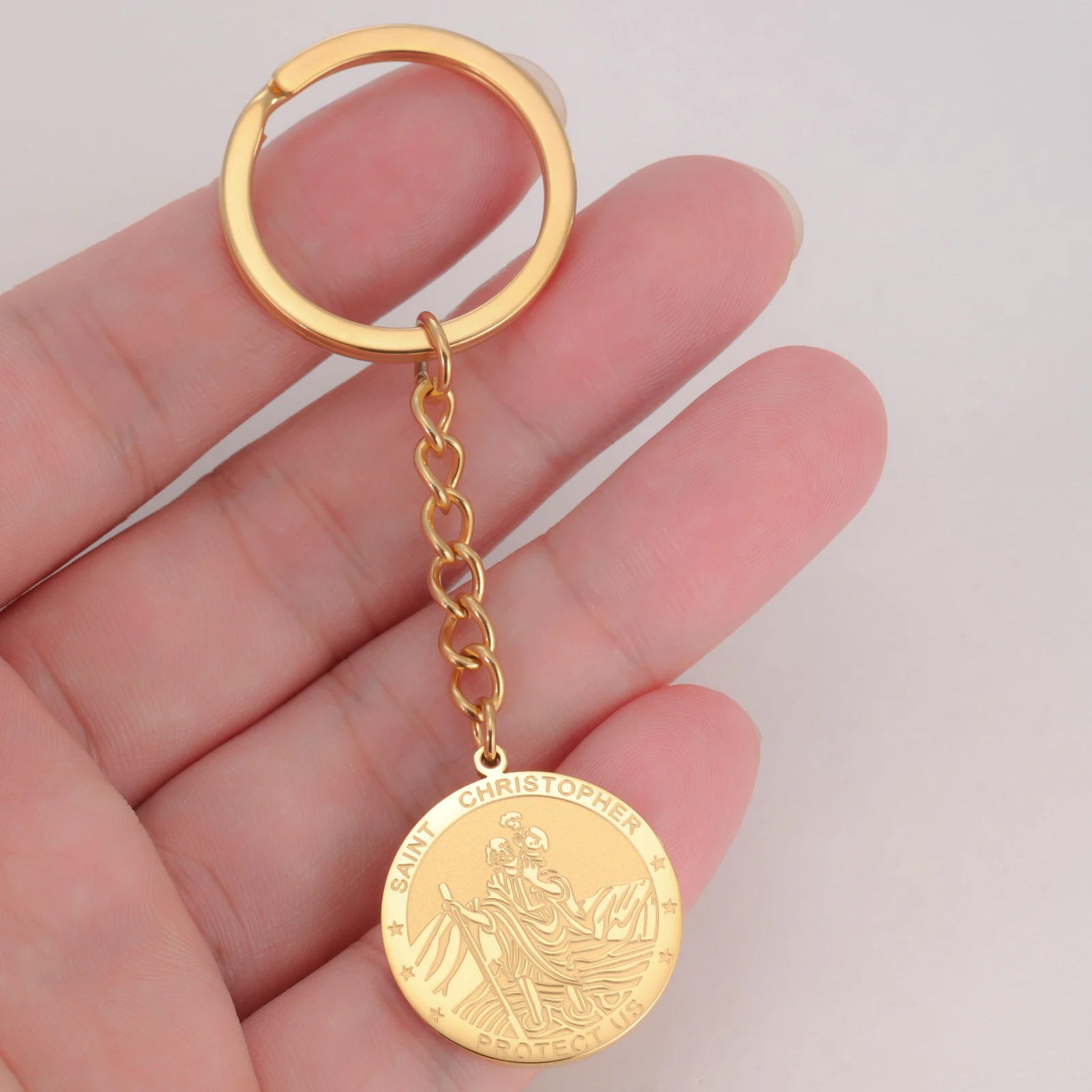 LIKGREAT St. Christopher Schlüsselanhänger für Männer und Frauen, Edelstahl-Schlüsselanhänger, religiöse katholische Medaille, Autoschutz, Schmuck, Geschenk