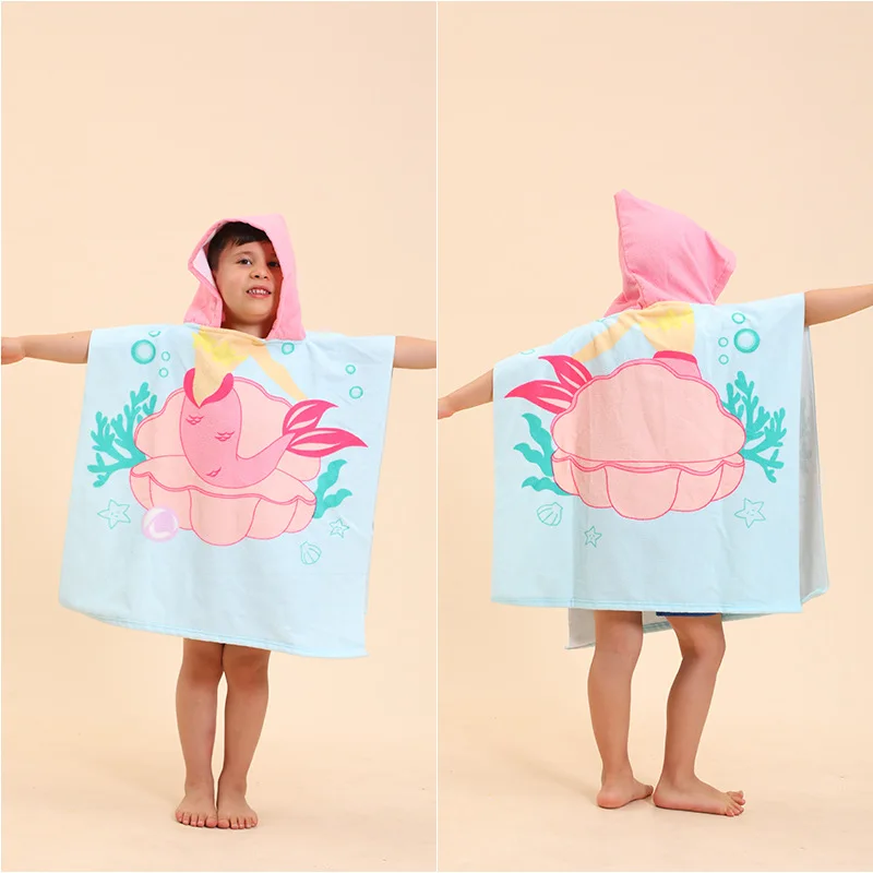 Albornoz con capucha para niños, capa absorbente con estampado de dibujos animados, Toalla de baño, bata de playa