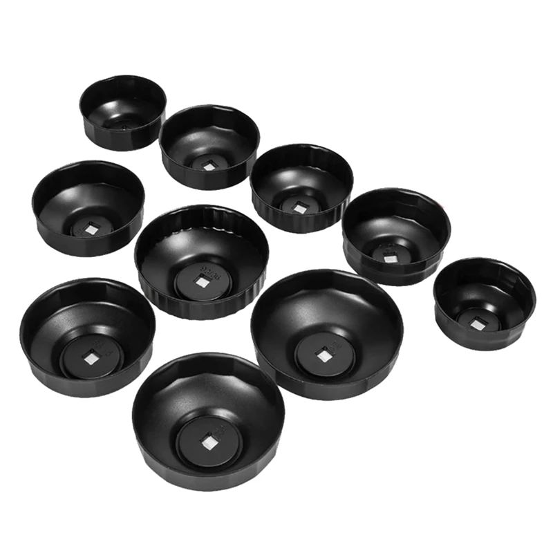 10-Pieces Universal Oil Change Filter Cap Wrench Cup Socket 3/8 Inch Square Drive Oil Canister Socket With Case