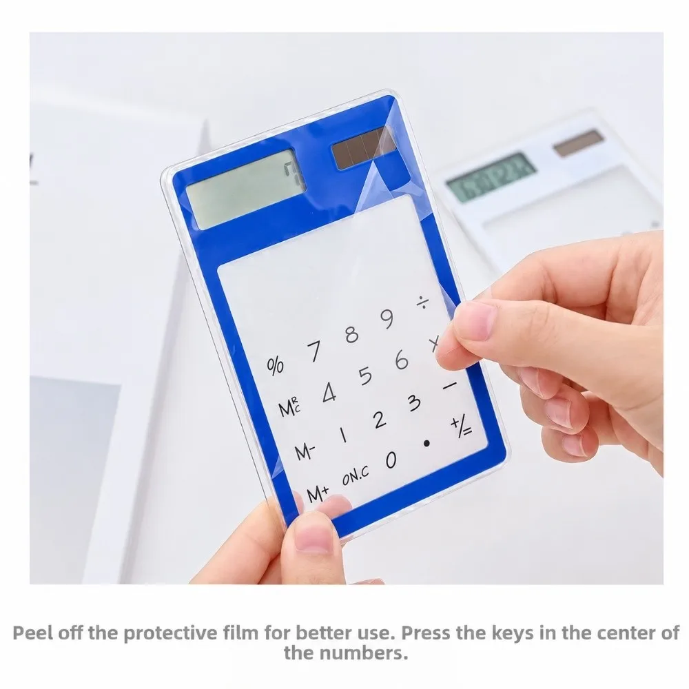 Thin Solar Calculator Clear Shell LCD Display Touch Screen Calculator Slim Shape Light Weight 8 Digit Calculator