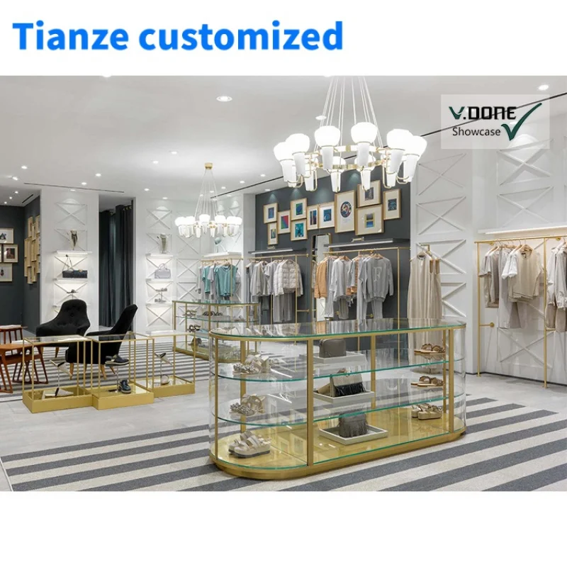 [Customized]Guangzhou custom stainless steel jewelry display showcase cabinet clothing store metal retail display r