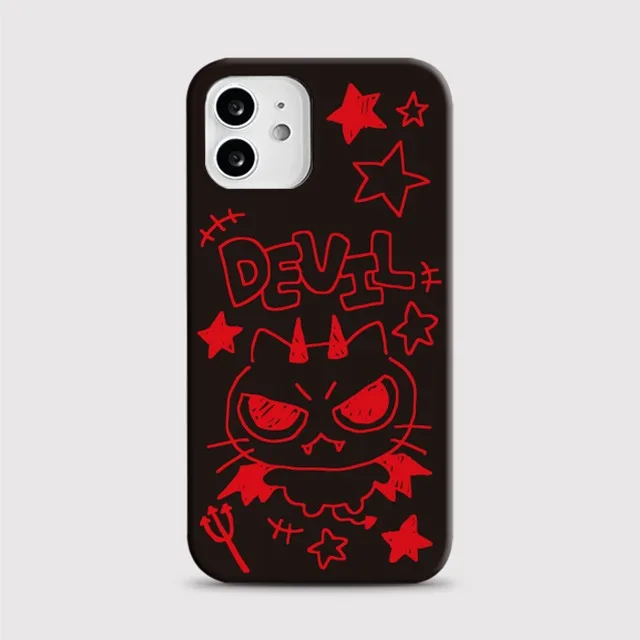 

Korean Style Devil Cat Phone Case for iPhone 17 16 15 14 13 12 11 Air Pro Max X XS XR XSMax 7 8 Plus Glossy Film Hard PC Cover