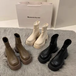 2024New Women's Boots Fashion Leather Casual Boots Luxury Brand Chelsea Ankle Boots for Women Outdoor Platform Boot Botas Mujer