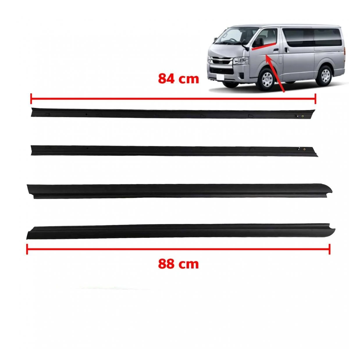 

Комплект из 4 уплотнителей (наружных и внутренних) для TOYOTA HIACE 2005-2016, артикул 68171-26051, резиновая защитная накладка для HIACE