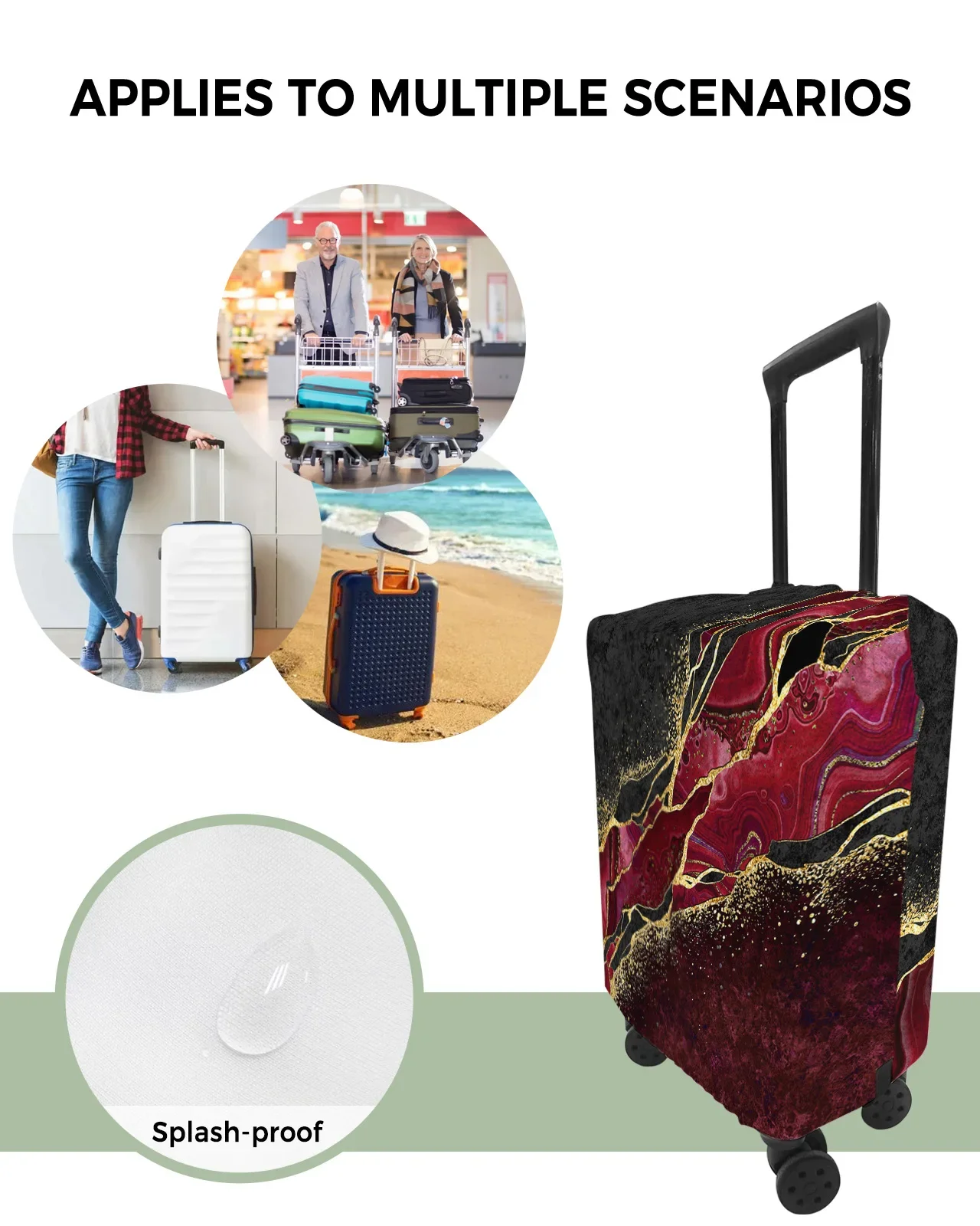 Juste de Protection de Bagages en Malachite Rouge et Marbre Noir, Étui Anti-Poussière pour Valise de Voyage de 18 à 32 Pouces