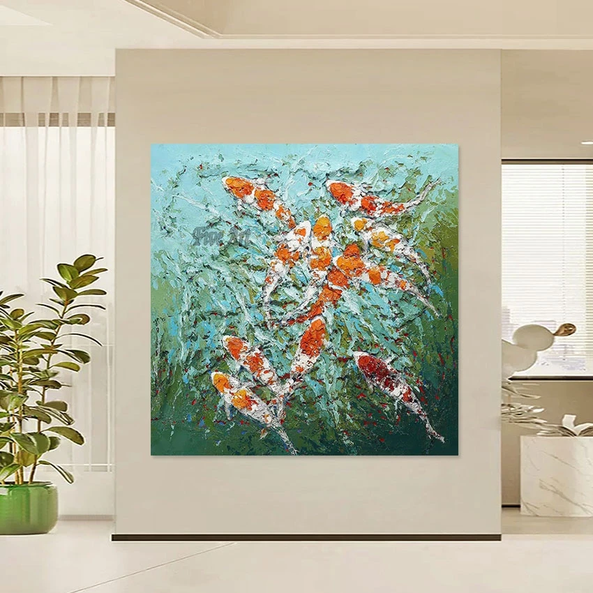 

Картины маслом с животным дизайном, холст, картина для детской комнаты, без рамы, высококачественная абстрактная рыба, ручная роспись стены