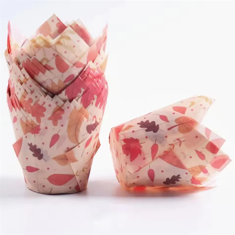 50 Uds. Taza de papel para pastel barroco con flor de tulipán, bandeja para hornear pasteles de queso barroco para fiesta de boda, taza de papel para magdalenas y magdalenas vasco quemado