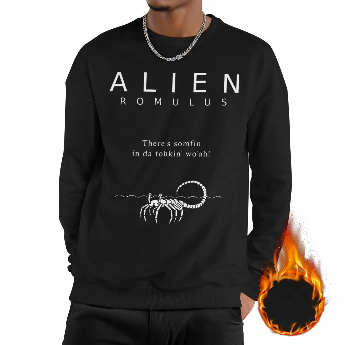 

Man Alien Romulus Science Fiction Horror Film Sweatshirt Fleece Lined Thick Sweatshirts Pullover Hoodie Long Sleeve Shirt