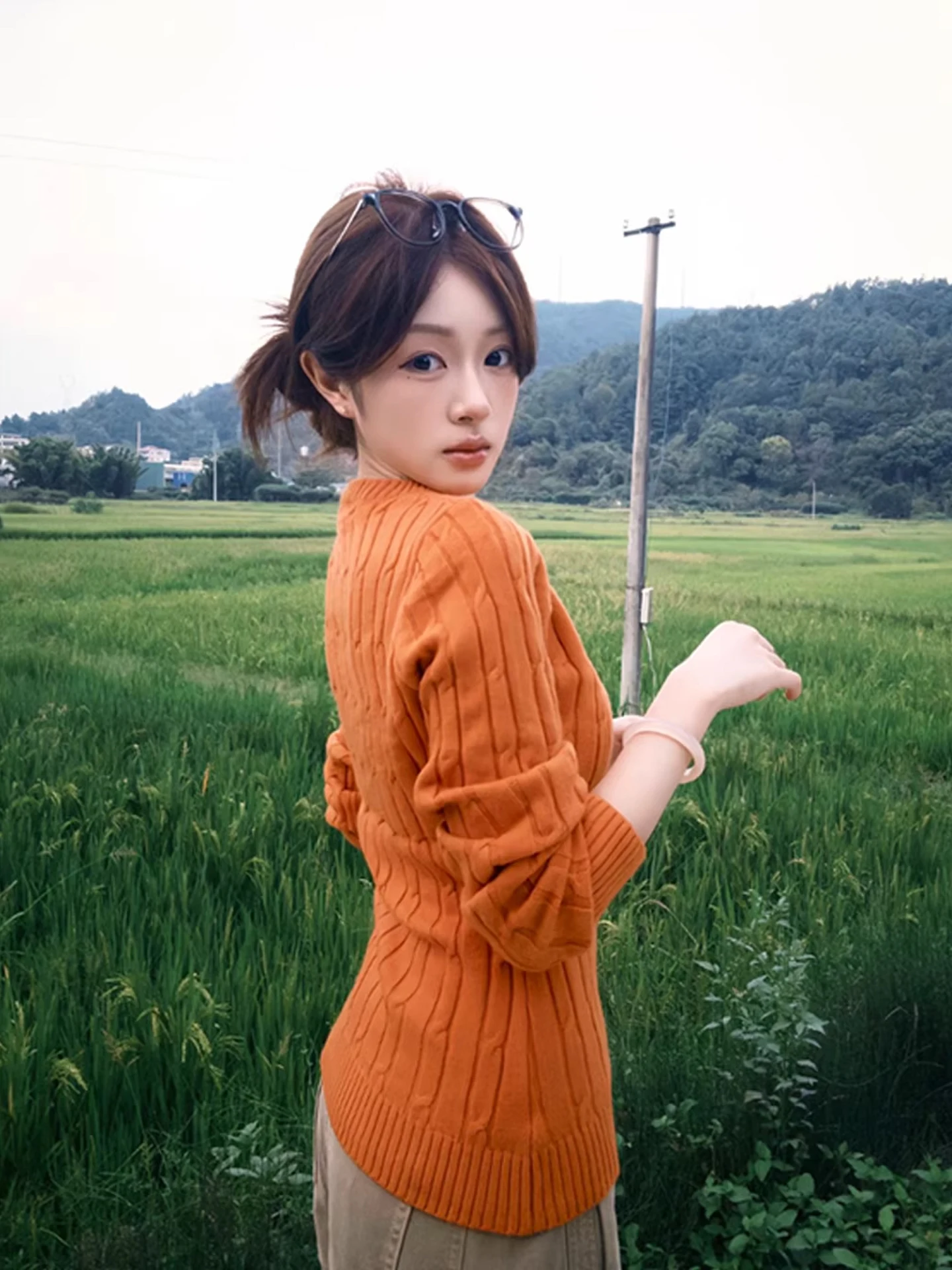 Sweter damski na jesień i zimę, dzianinowy, z dekoltem w serek, haftowany, z warkoczowym wzorem, dopasowany, miękki, przytulny top, słodko-pikantny, prosty krój.