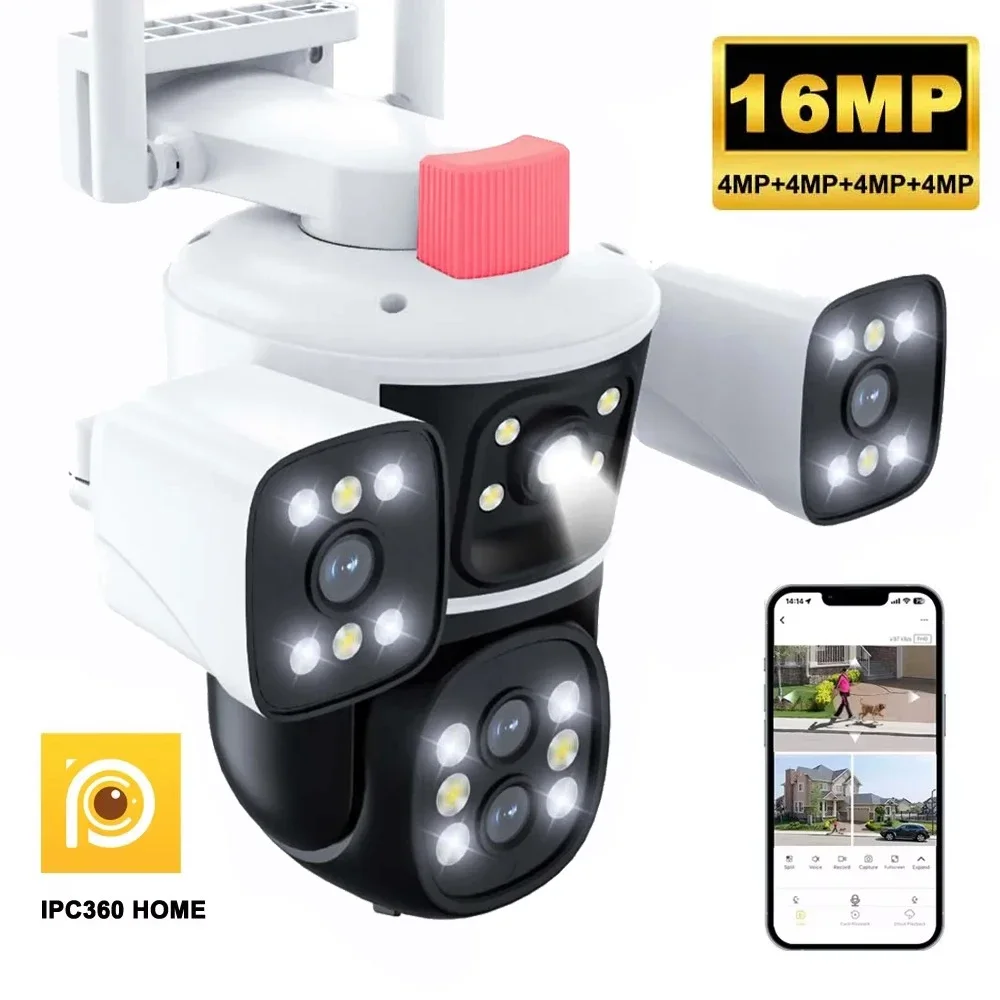 

IPC360 HOME 8K 16MP 10X Zoom Wifi PTZ Outdoor Waterproof IP66 Four Lens Three Screens Two Way Audio Surveillance Cameras