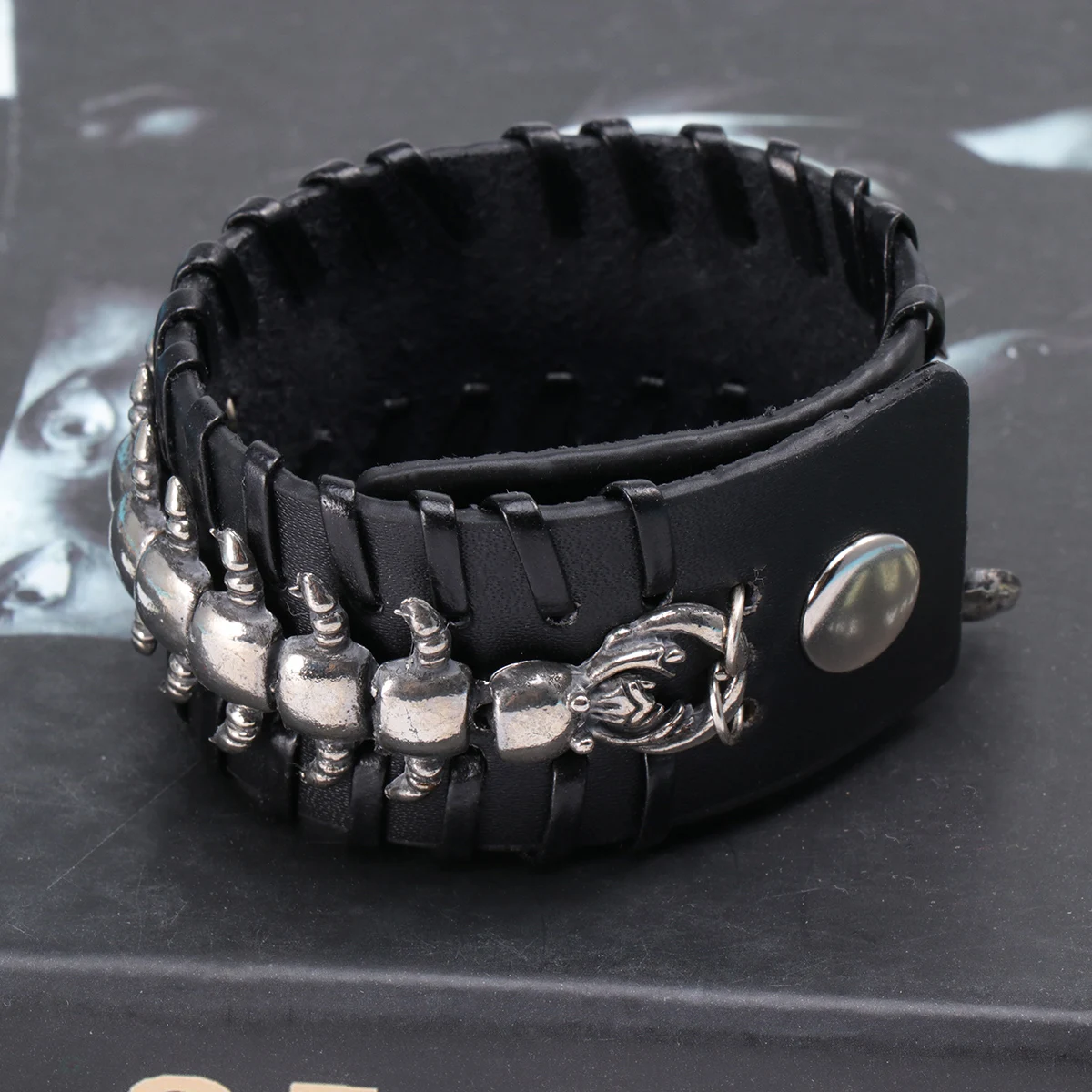 

Rocker Bracelet Punk Style Adjustable Strap Wristband for Men Women Braided Buckle Cool Fashion