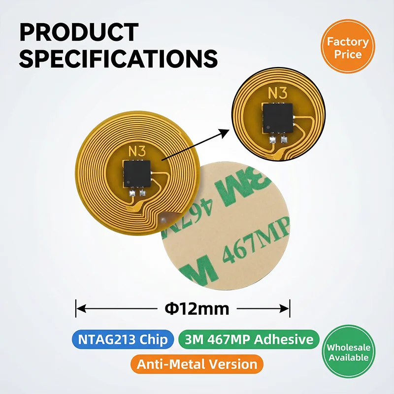 Diameter 12mm Micro Small Size NXP Ntag213 RFID 13.56mhz NFC Programmable Chip Bluetooth Label/Sticker FPC Tag