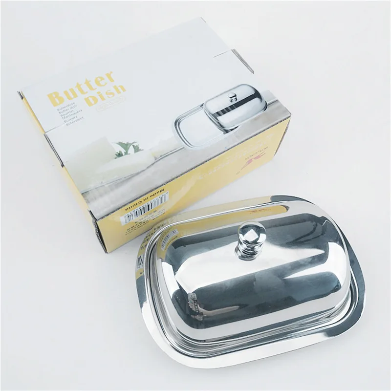 2Pcs 304 Stainless Steel Butter Butter Box Dim Sum Bread Cheese Box Butter Dish Fresh-Keeping Food  Cake Box