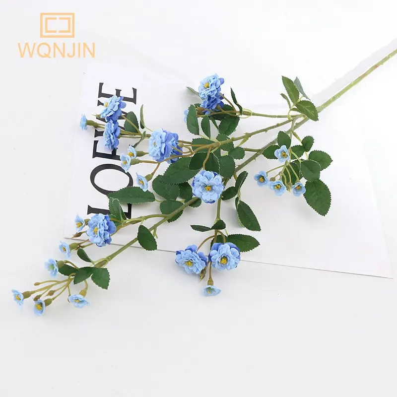 WQNJIN 75 cm Blau Hochwertige Europäische Mini Rosen Lange Zweig Künstliche Seidenblumen Hause Tischdekoration Raumdekoration – Detail 11