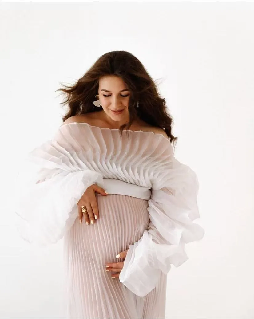 Sexy, durchsichtige Schwangerschaftskleider, Fotoshooting, volle Ärmel, plissiertes Umstandskleid, Gundeе Diego Diego Diego