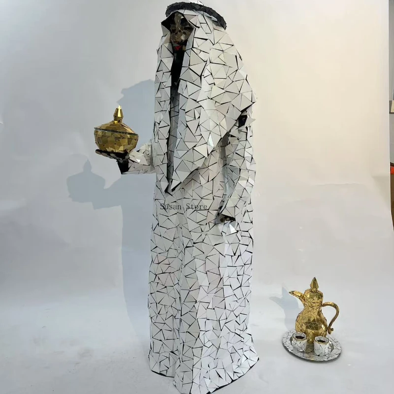 Srebrne lustro Męski kostium Nakrycie głowy Dzbanek na wino Filiżanka do herbaty Ręcznie robione kostiumy Tostowanie Odzież Występ na scenie Złoty garnitur