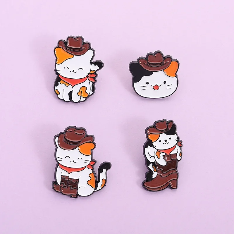 4Styles Cartoon Animal Collection Enamel Pins Cute Cat Metal  Backpack Women's Brooches Lapel Badge Fashion Jewelry Accessories