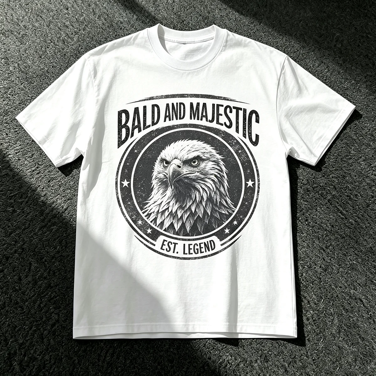 Bald And Majestic T‑Shirt Vintage Badge Bald Eagle Est Legend Retro Stamp Graphic Patriotic Novelty Streetwear Unisex Cotton Short Sleeve Tops for Men Women