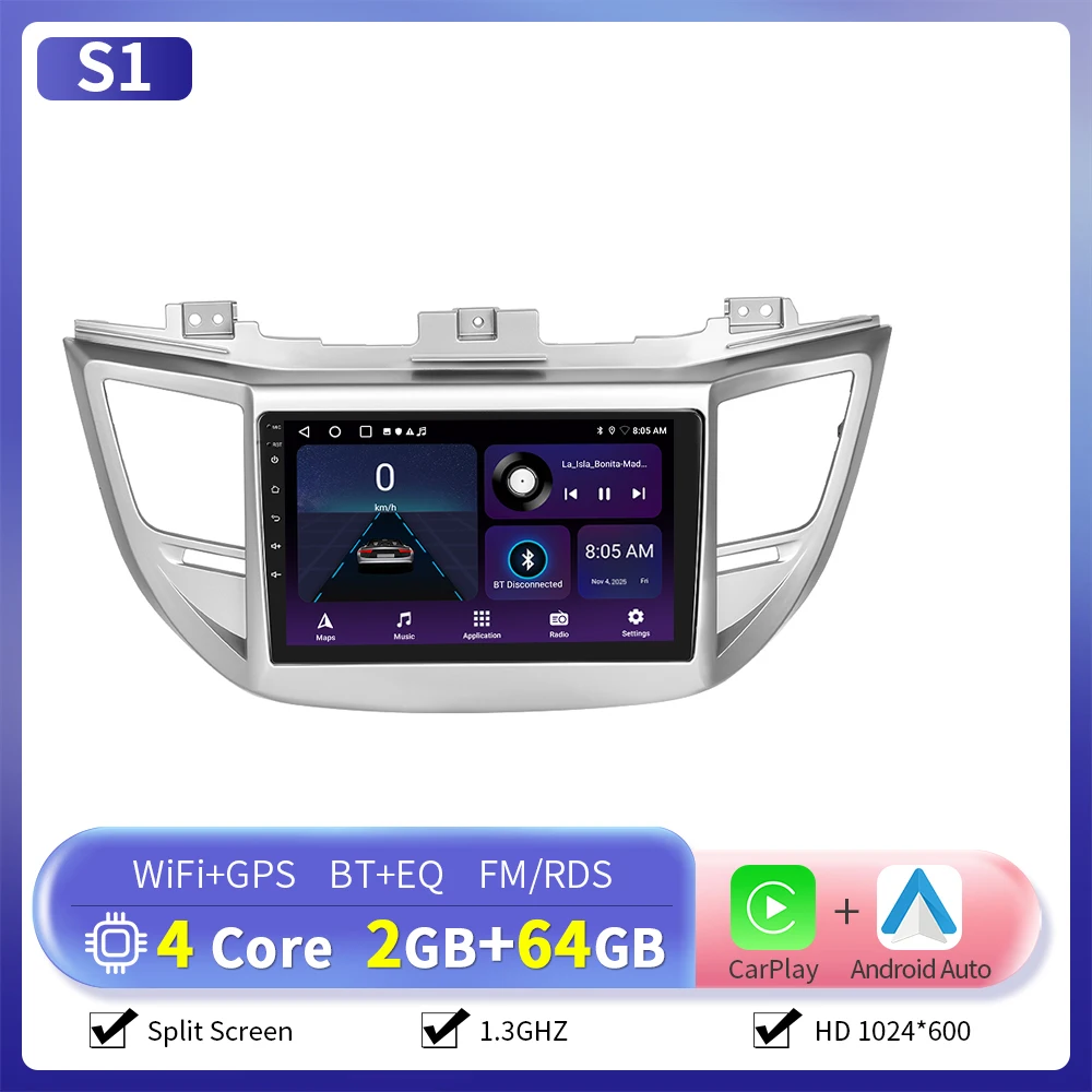 Camecho 6 + 128G Draadloze CarPlay Andorid Auto Radio Voor Hyundai Tucson 2015-2017 GPS Stereo 4G WiFi 2Din Multimedia Speler