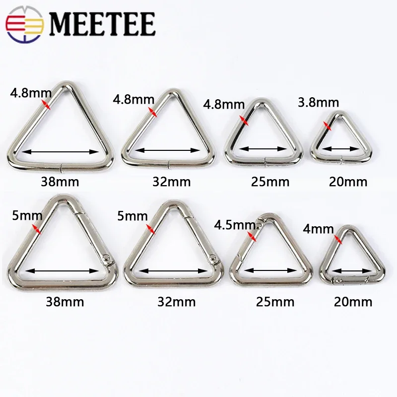 5/10Pcs 20-38mm Meetee Metal Triangle Ring Buckle Openable Bag Strap Connect Clasp Keyring Webbing Adjust Hook Sewing Accessory