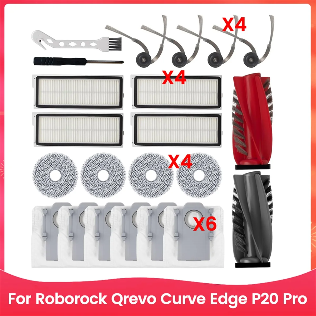 

Запасная часть BABZ для пылесоса Roborock Qrevo Curve Edge P20 Pro, основная боковая щетка, HEPA-фильтр, накладка для швабры, мешки для пыли