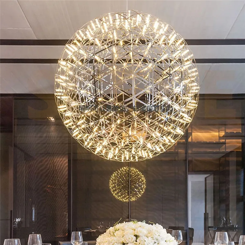 Personal sphere spark ball led chandelier starry bar stainless steel engineering atrium staircase shopping mall pendant lamp