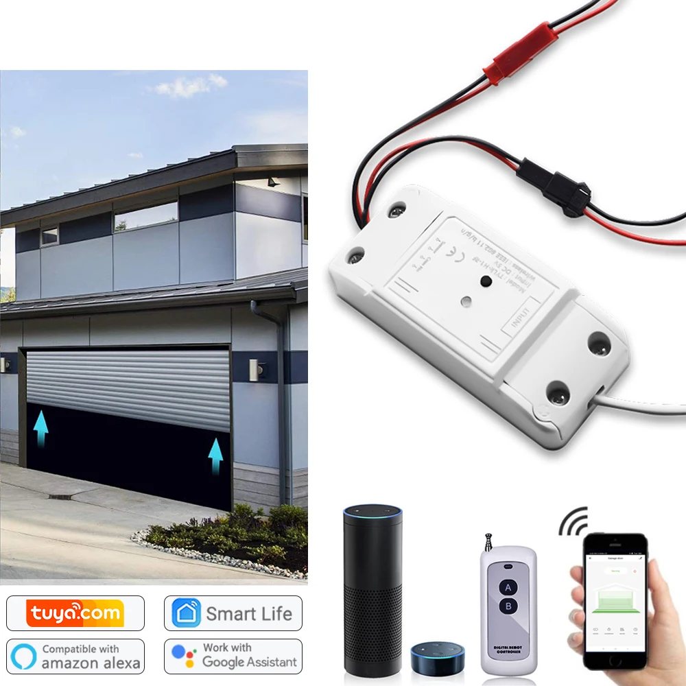 

Tuya WiFi Smart Switch Module for Garage Door Motor Smart Home Google Home Alexa Voice Control Support 433MHz Remote Control