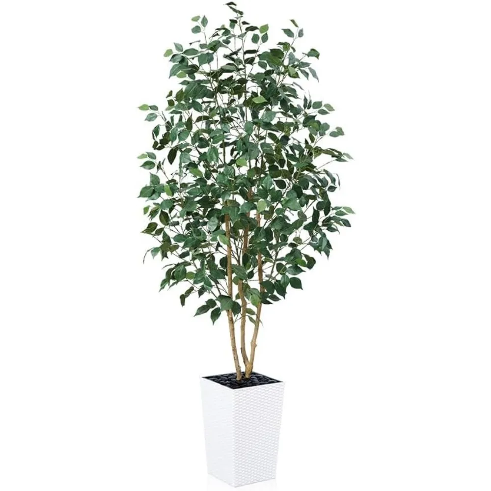 

6 Feet of Artificial Olive Tree, Tall Fake Tree, Decorated with Black Pots and Pebbles for Indoor and Outdoor Use