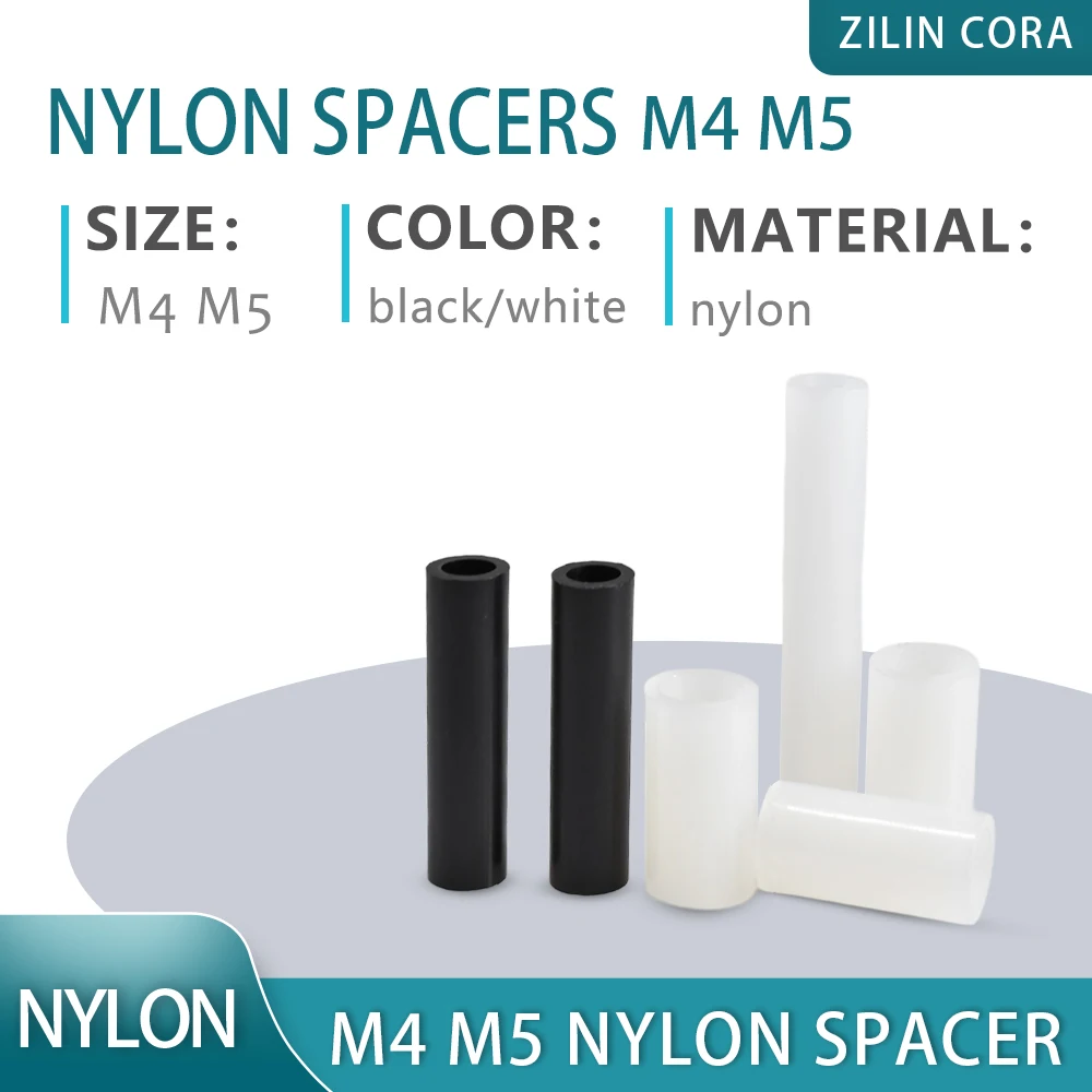 M4 M5 Nylon Spacer Non-Threaded Round Standoff PCB Board Spacers Black White 2mm~30mm Length